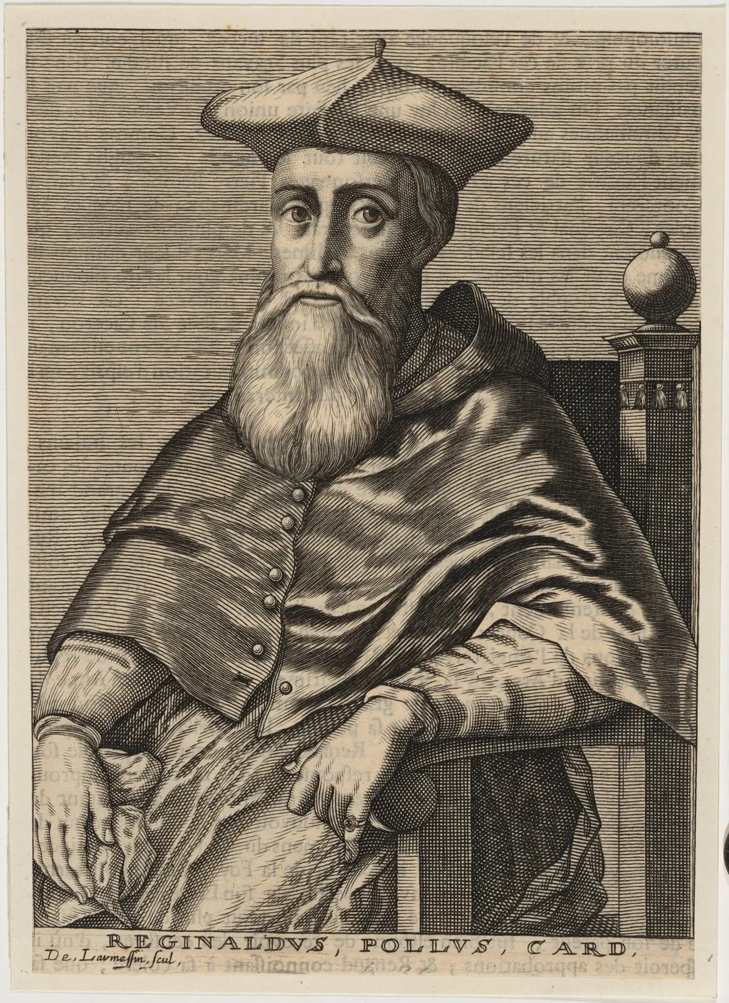 Cardinal Reginald Pole, Archbishop of Canterbury, by Nicolas de Larmessin IV, ink, 1729