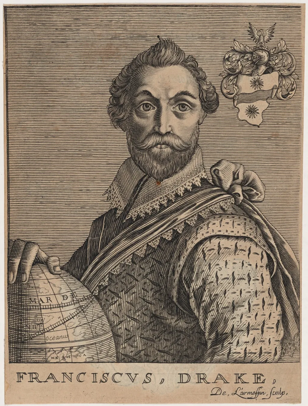 Sir Francis Drake, by Nicolas de Larmessin IV, ink, 1682