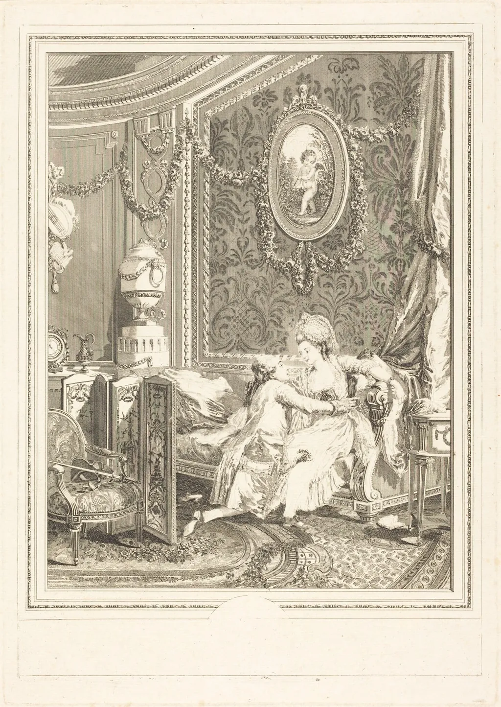 L'heureux moment, by Nicolas Delaunay, ink, 1777