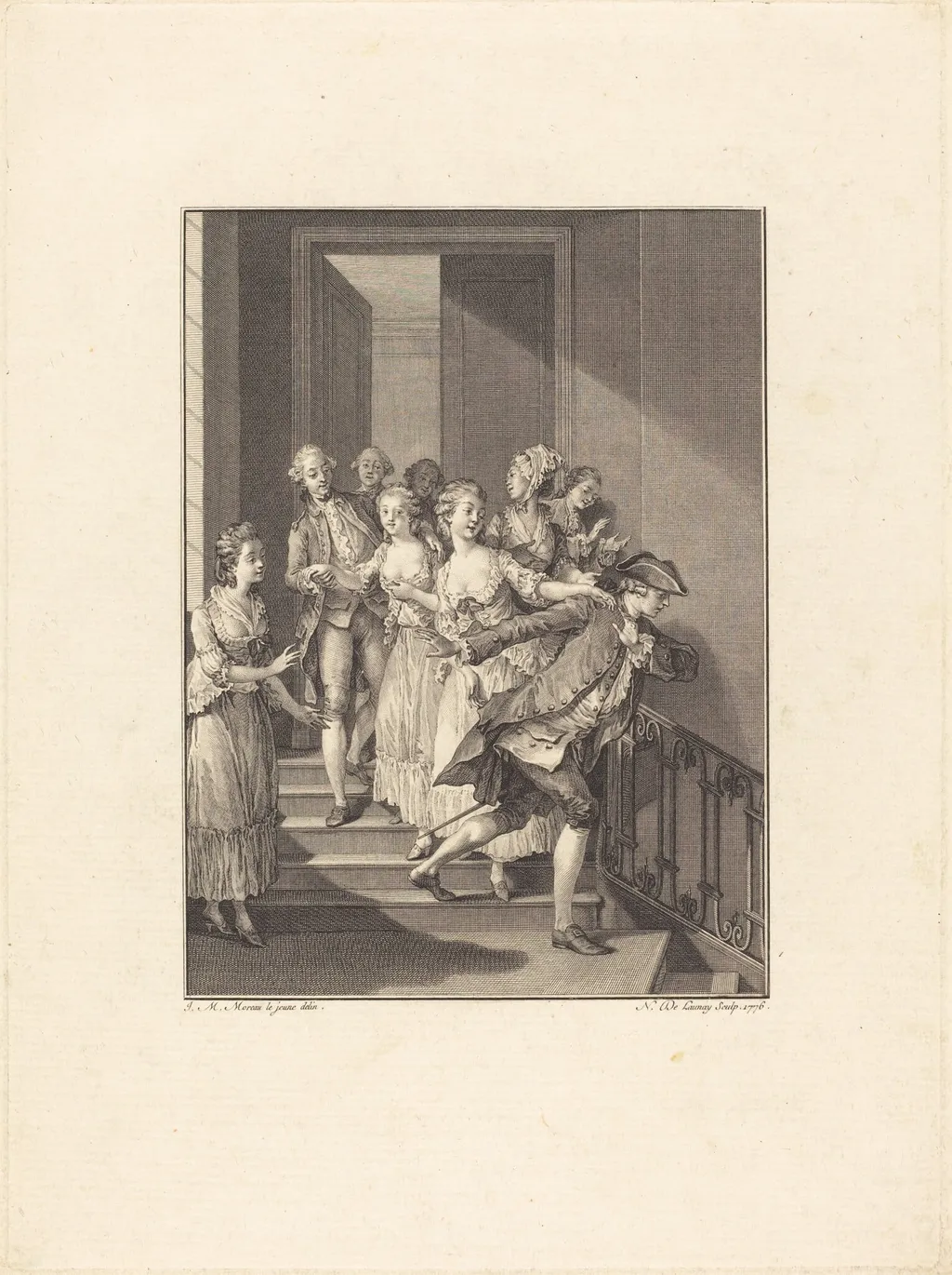 Saint-Preux sort de chez des femmes du monde, by Nicolas Delaunay, ink, 1776