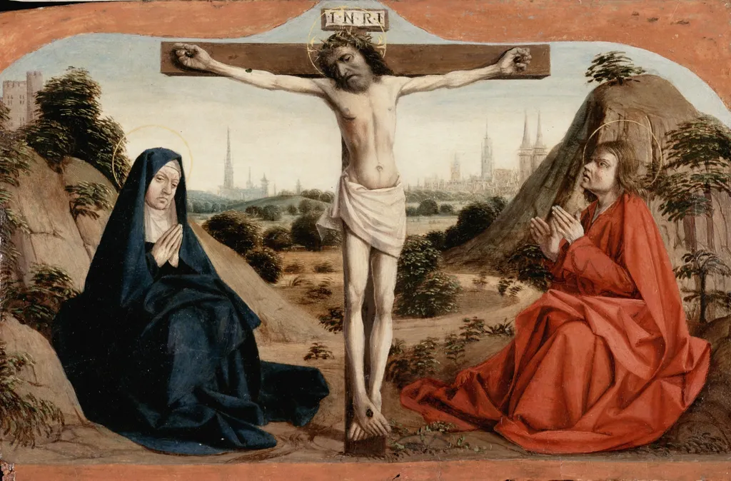 Crucifixion, by Nicolas Dipre, oil, 1500