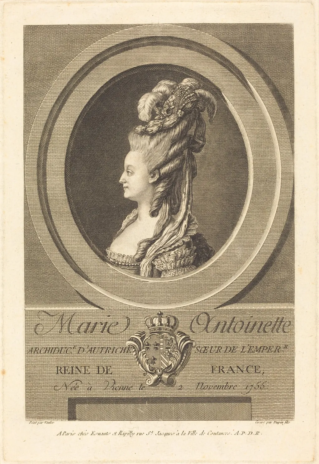 Marie-Antoinette, by Nicolas Dupin, ink, 1782