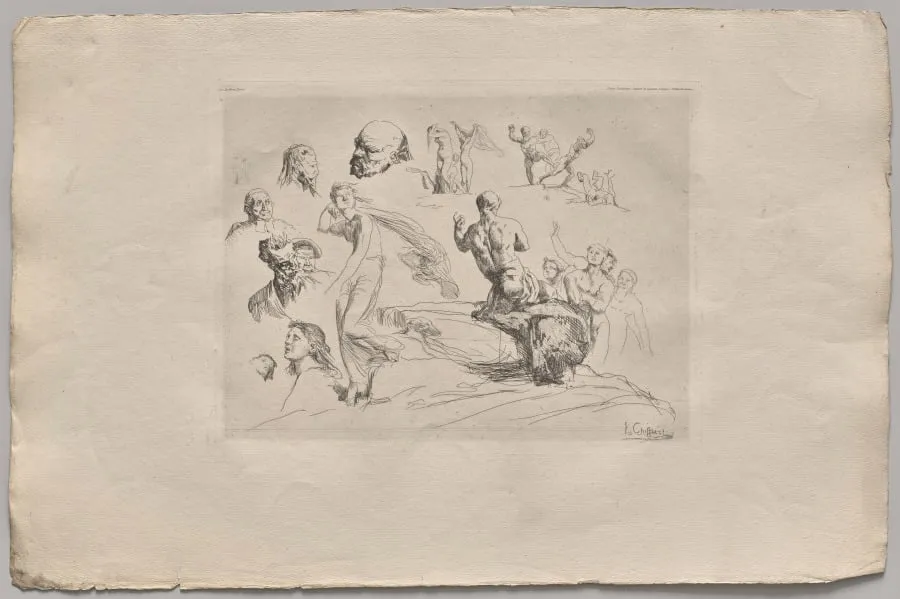 Sheet of Sketches, by Nicolas-François Chifflart, 1865