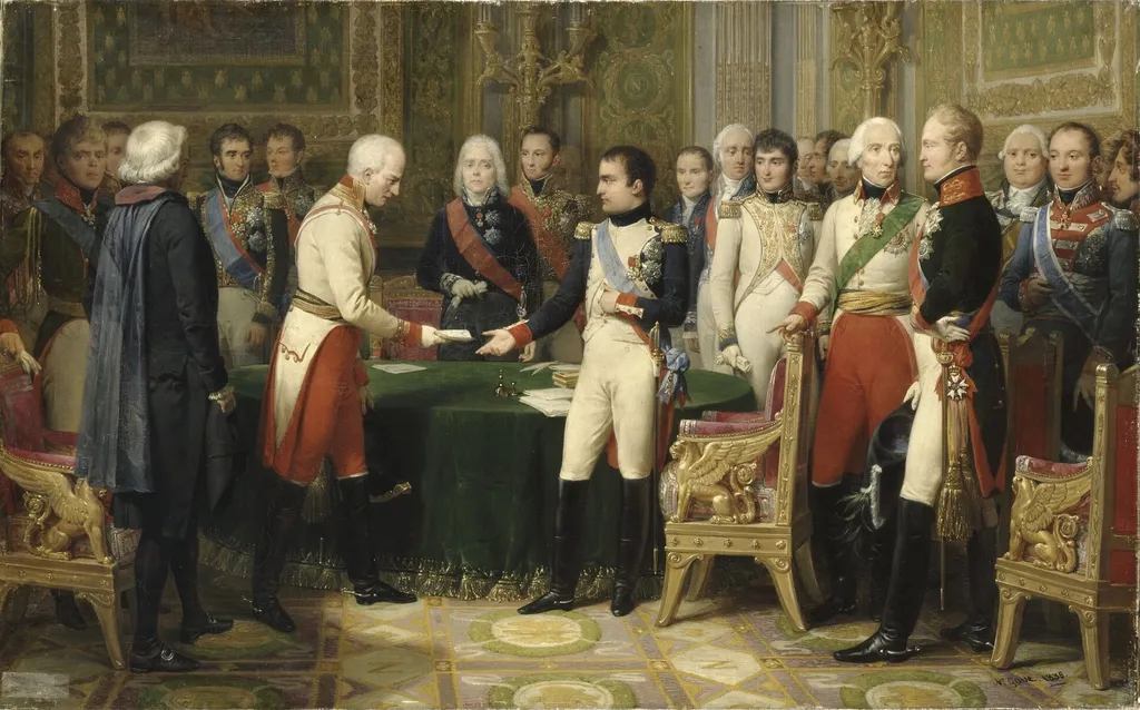 Napoleon I receiving Baron Vincent, the Austrian Ambassador, at Erfurt, 1808, by Nicolas Gosse, oil, 1838