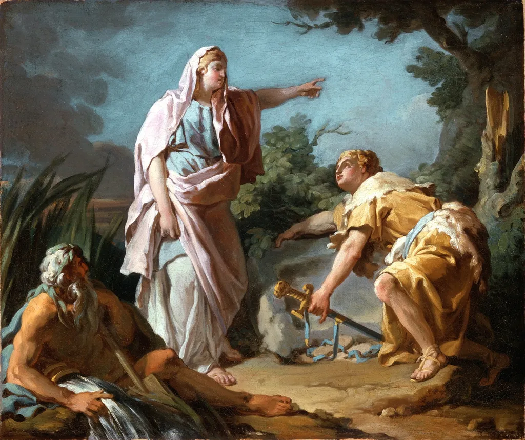 Aethra Showing her Son Theseus the Place Where his Father had Hidden his Arms, by Nicolas-Guy Brenet, oil, 1768