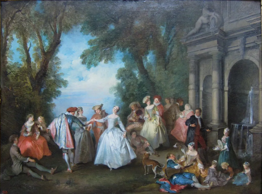 Dance before a Fountain, by Nicolas Lancret, oil, 1724
