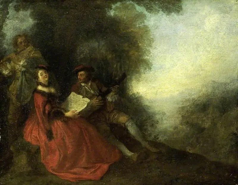 Music party in a landscape, by Nicolas Lancret