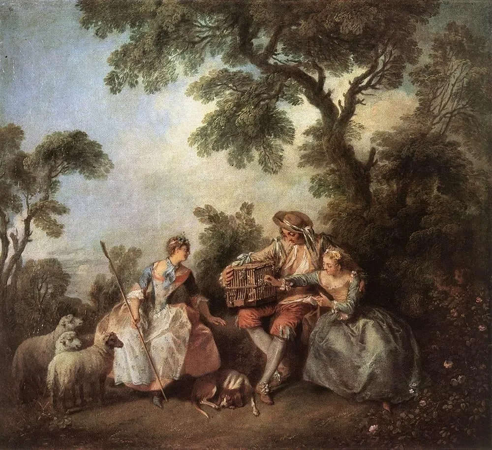The Bird Cage, by Nicolas Lancret, oil