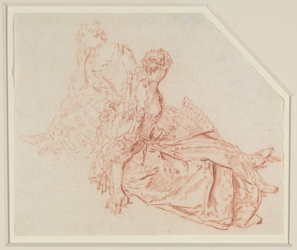 Two Seated Ladies, by Nicolas Lancret, chalk, 1716