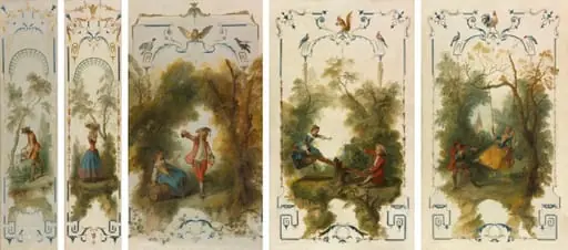 Wall Panels: The Gardener, Horticulture, The Vineyard, The See-Saw, The Swing, by Nicolas Lancret