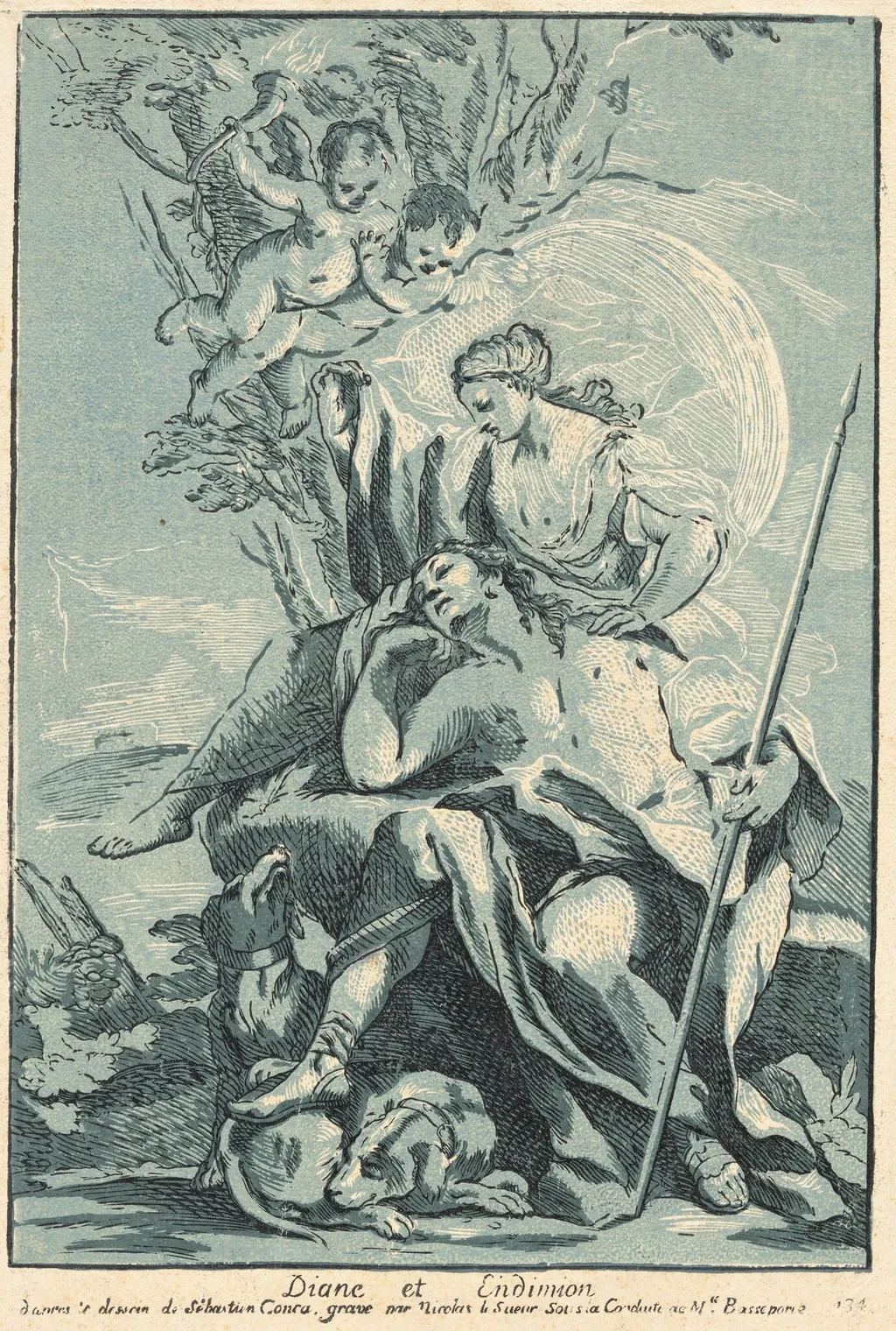 Diana and Endymion, by Nicolas Le Sueur, ink, 1736