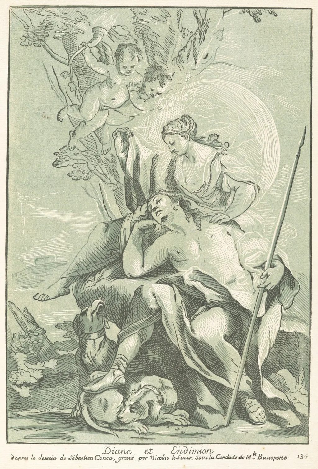 Diana and Endymion, by Nicolas Le Sueur, ink, 1736