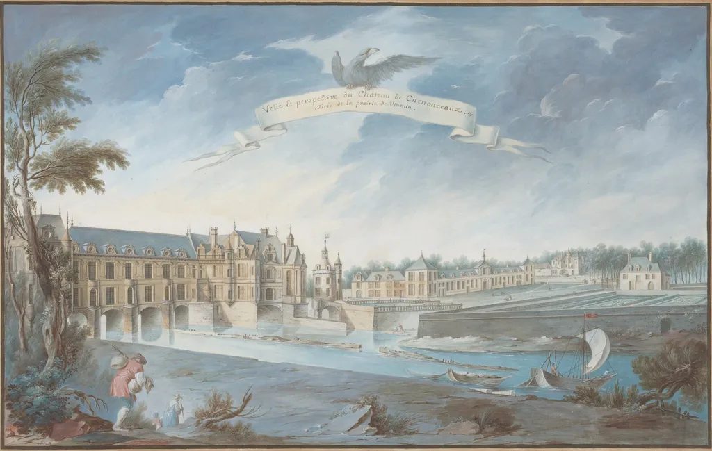 Veüe Et perspective du Chateau de Chenonceaux, by Nicolas Marie Ozanne, gouache, 1770