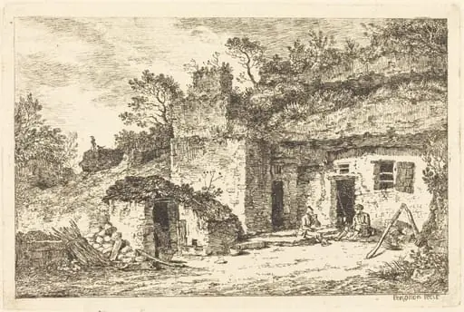 A Cottage with Two Men Seated at the Doorway, by Nicolas Pérignon
