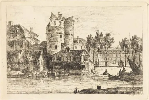 Town on a River Bank with Two Round Towers, by Nicolas Pérignon