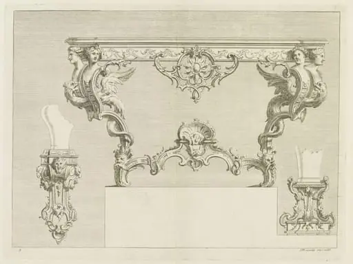 Nouveaux Desseins de Pieds de Tables et de Vases et Consoles de sculpture en bois Inventes par le sieur Pineau sculpteur, by Nicolas Pineau