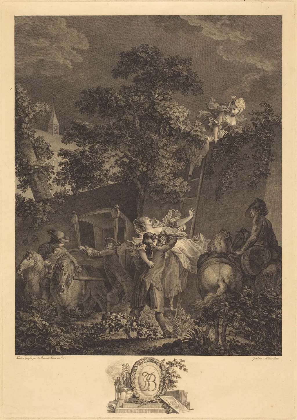 L'enlevement nocturne, by Nicolas Ponce, ink, 1780