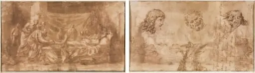 Extreme Unction (recto); Three Heads and Other Sketches (verso), by Nicolas Poussin