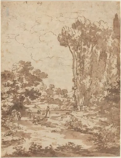 Figures Bathing in a Stream, by Nicolas Poussin