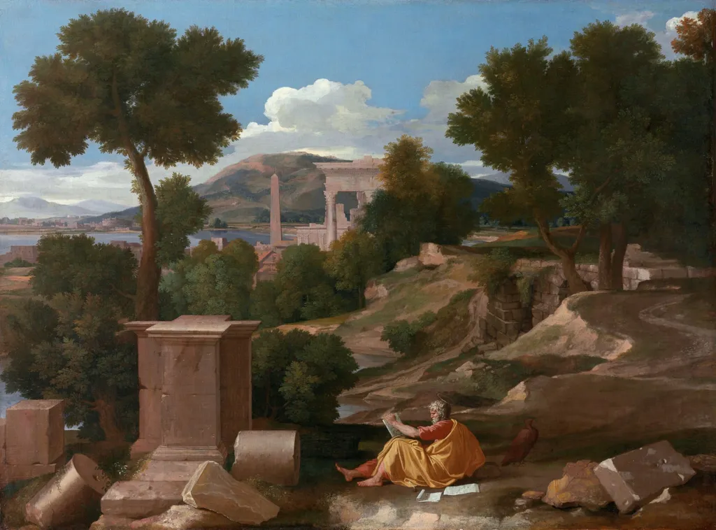 Landscape with Saint John on Patmos, by Nicolas Poussin, oil, 1640