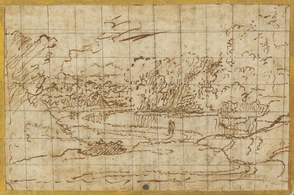 Road along a Winding River, by Nicolas Poussin, ink
