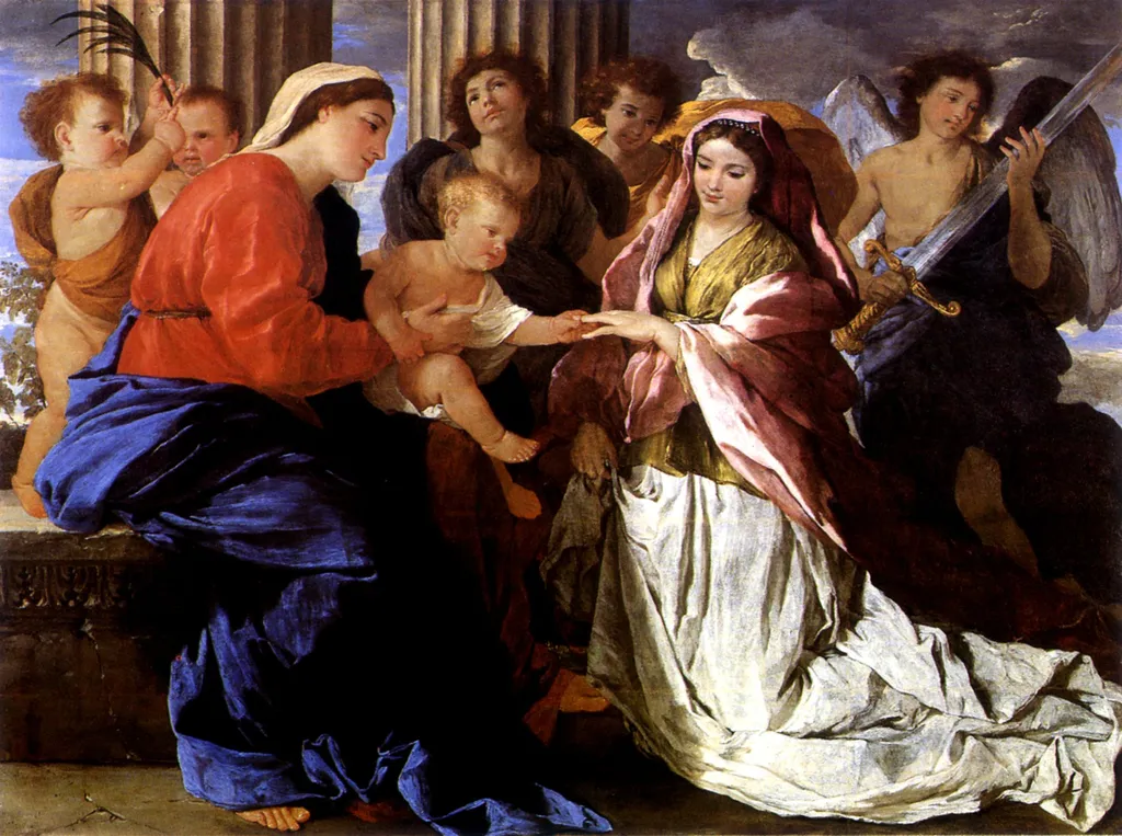 The Mystic Marriage of Saint Catherine, by Nicolas Poussin, paint, 1628