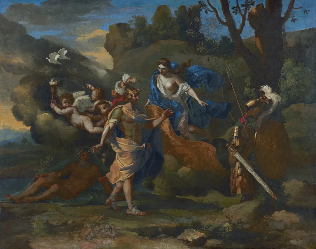 Venus, Mother of Aeneas, presenting him with Arms forged by Vulcan", by Nicolas Poussin, oil, 1637