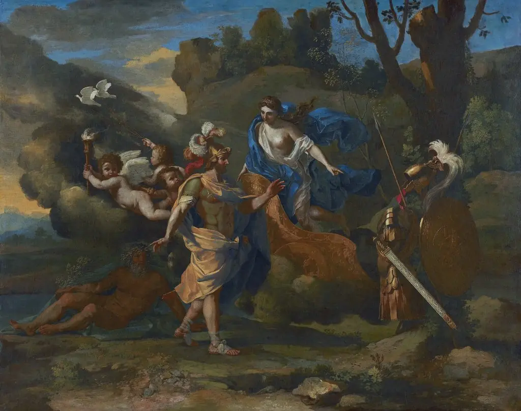 Venus, Mother of Aeneas, presenting him with Arms forged by Vulcan", by Nicolas Poussin