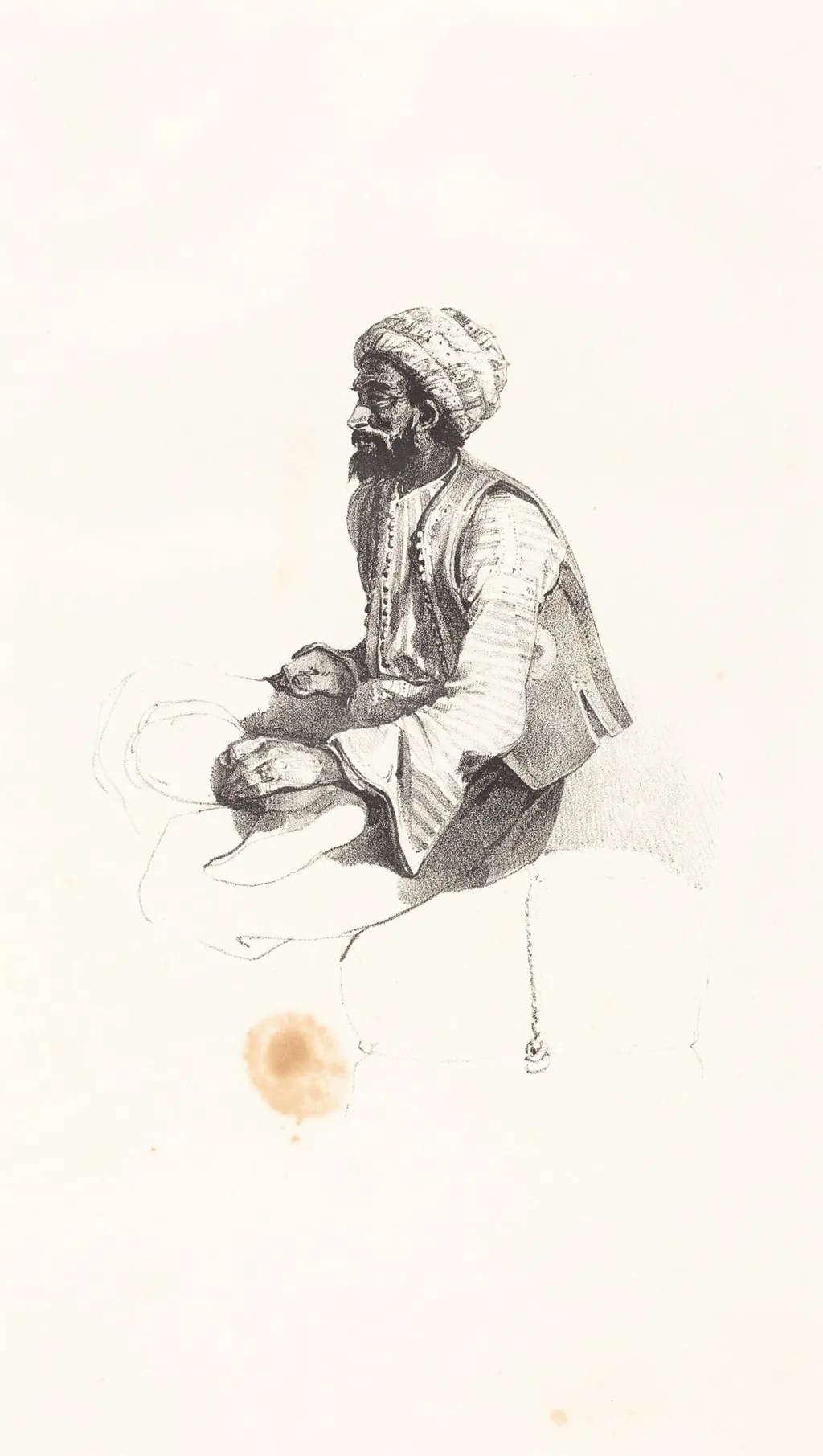 Seated Turk, by Nicolas Toussaint Charlet, ink, 1825