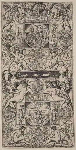 Ornament Panel with Orpheus and the Judgment of Paris, by Nicoletto da Modena