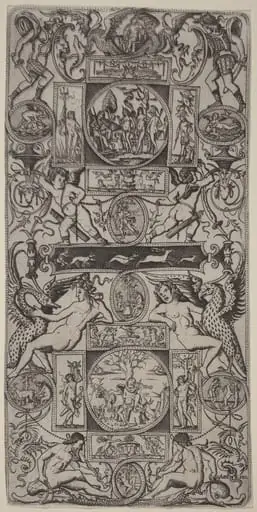 Ornament Panel with Orpheus and the Judgment of Paris, by Nicoletto da Modena