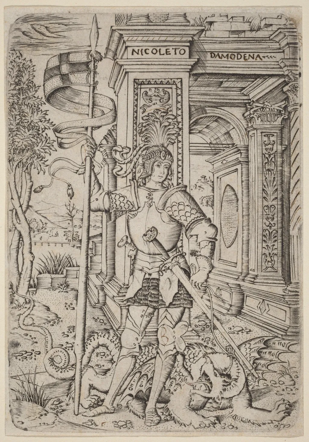 Saint George, by Nicoletto da Modena, ink, 1510
