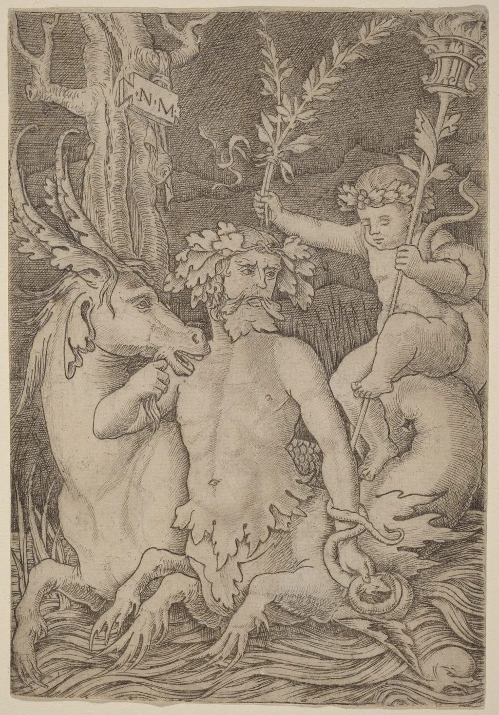 Triton Carrying a Child, by Nicoletto da Modena, ink, 1507