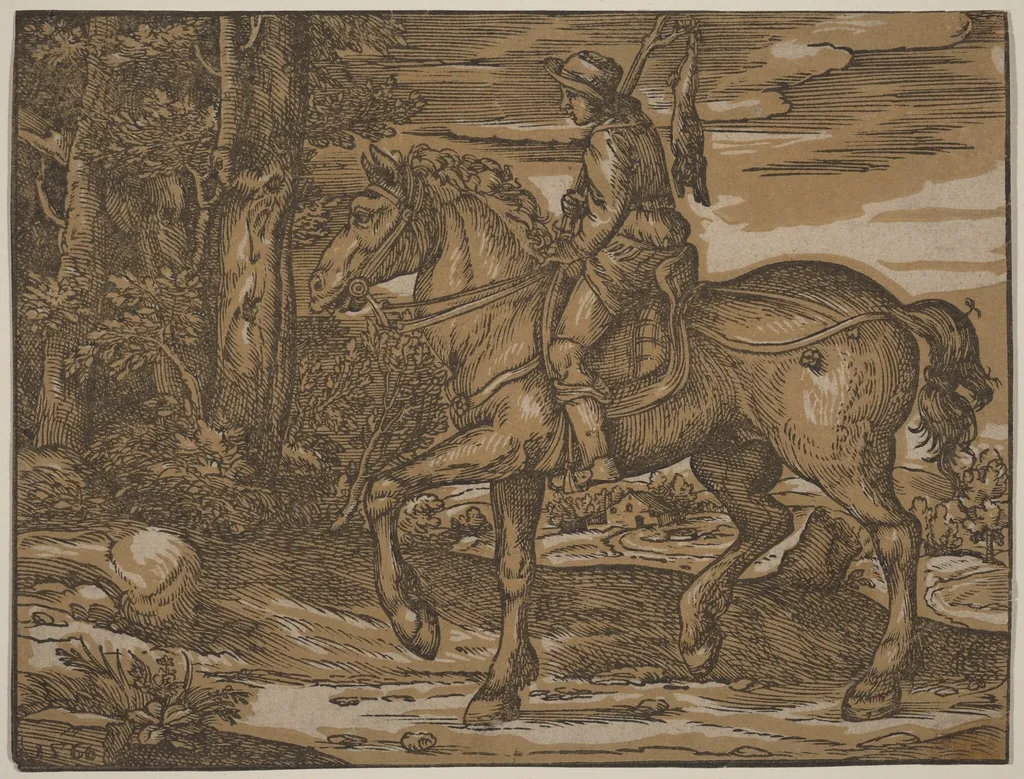 Hunter on Horseback, by Nicolò Boldrini, ink, 1566