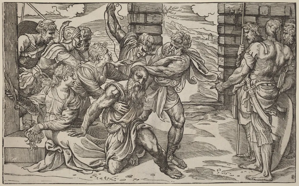 Samson and Delilah, by Nicolò Boldrini, ink, 1540