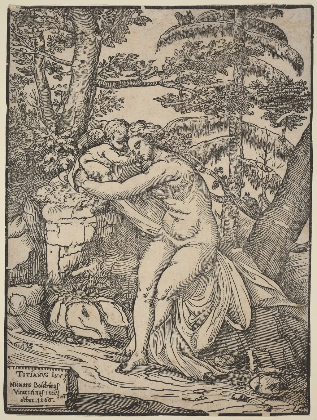 Venus and Cupid, by Nicolò Boldrini, ink, 1566