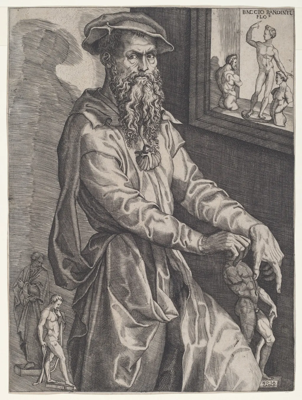Baccio Bandinelli, by Nicolò della Casa, ink, 1544