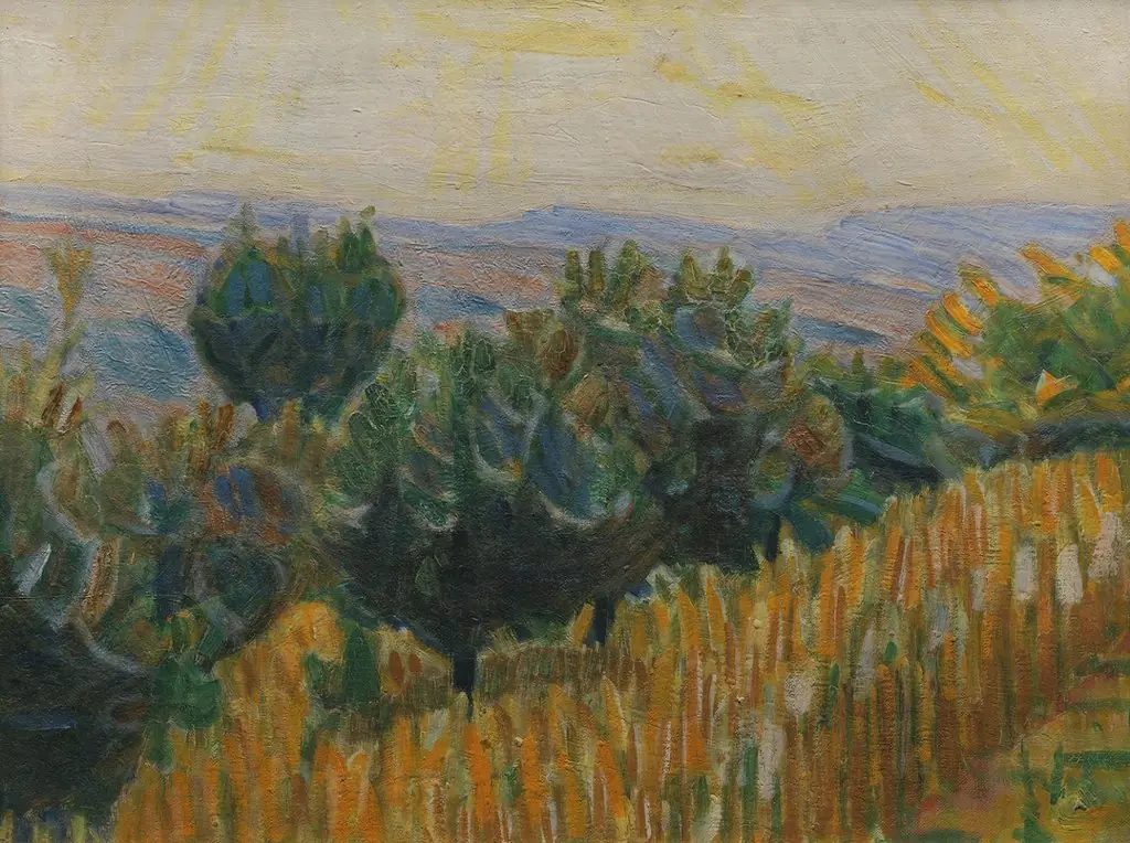 The Vine against the Light. A wheat field in the foreground. Villa Linda, Florence, by Niels Larsen Stevns