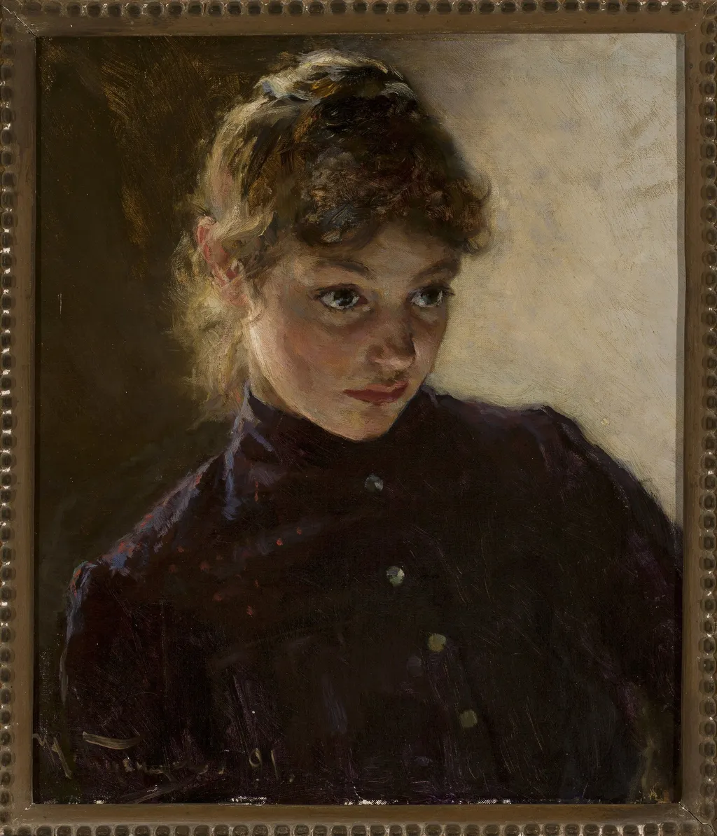 Portrait of a young girl, by Nikolai Dmitriyevich Kuznetsov, oil, 1896