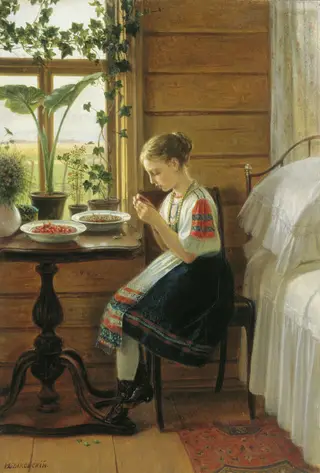 Girl Peeling Berries, by Nikolai Mikhailovich Bykovsky, 1890