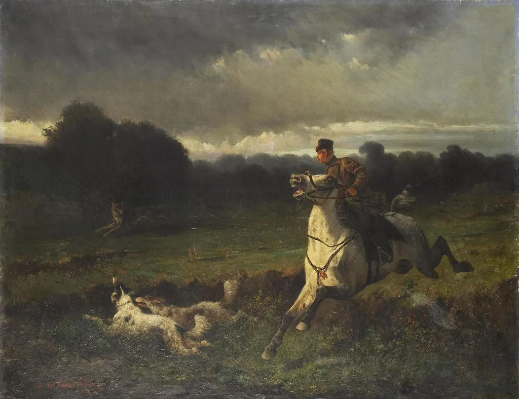 Wolf Hunting, by Nikolai Sverchkov, oil, 1863