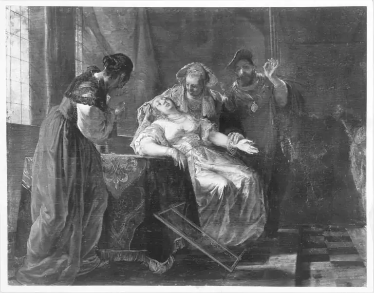 The doctor feeling the pulse of a love-sick girl, by Nikolaus Knüpfer