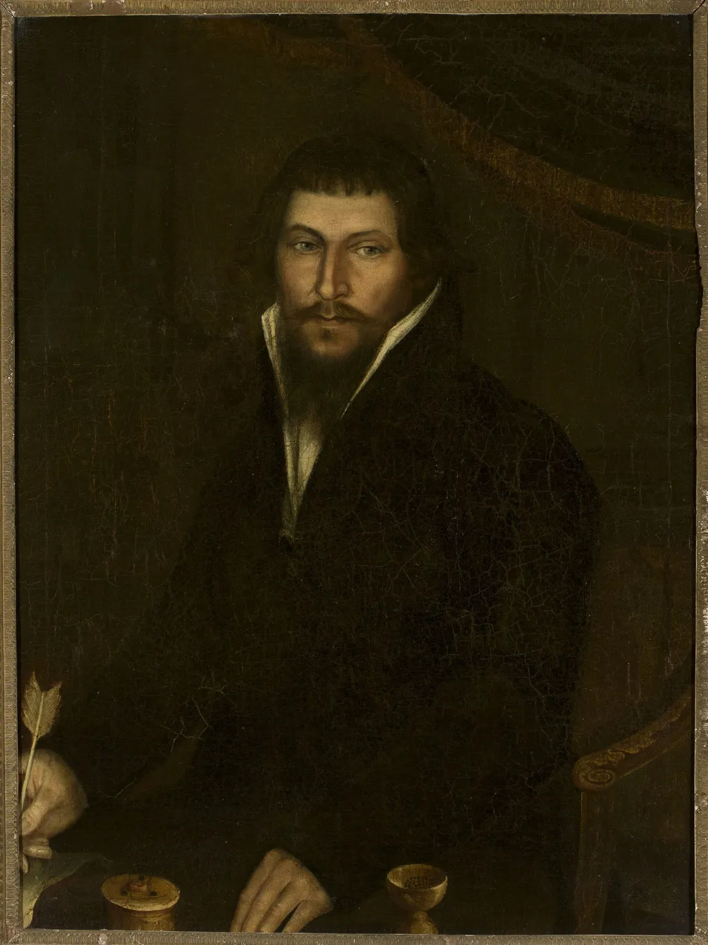 Portrait of a man with a goose quill in his hand, by Nikolay Argunov, oil, 1811