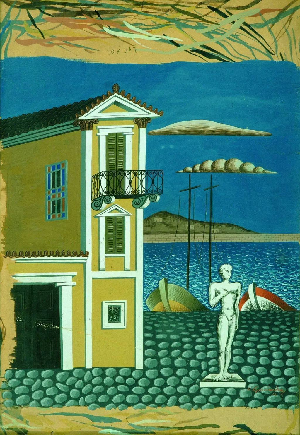 Σχέδιο για το "Τοπίο του Πειραιά με άγαλμα", by Nikos Engonopoulos, unspecified, 1942