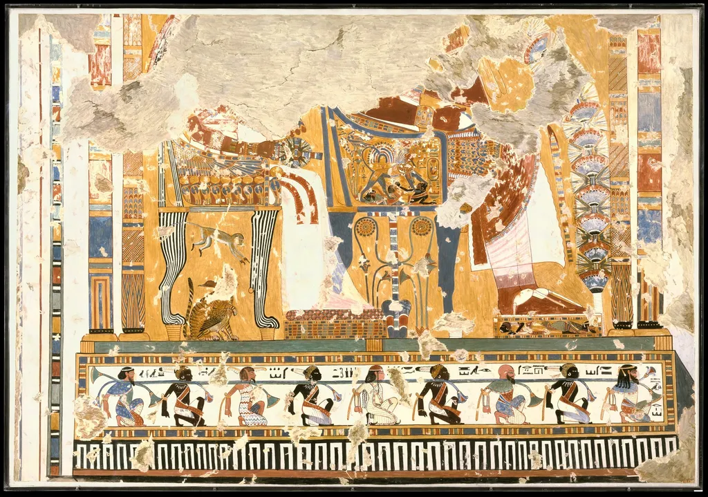 Amenhotep III and Queen Tiye Enthroned Beneath a Kiosk, Tomb of Anen, by Nina M. Davies, unspecified, 1396