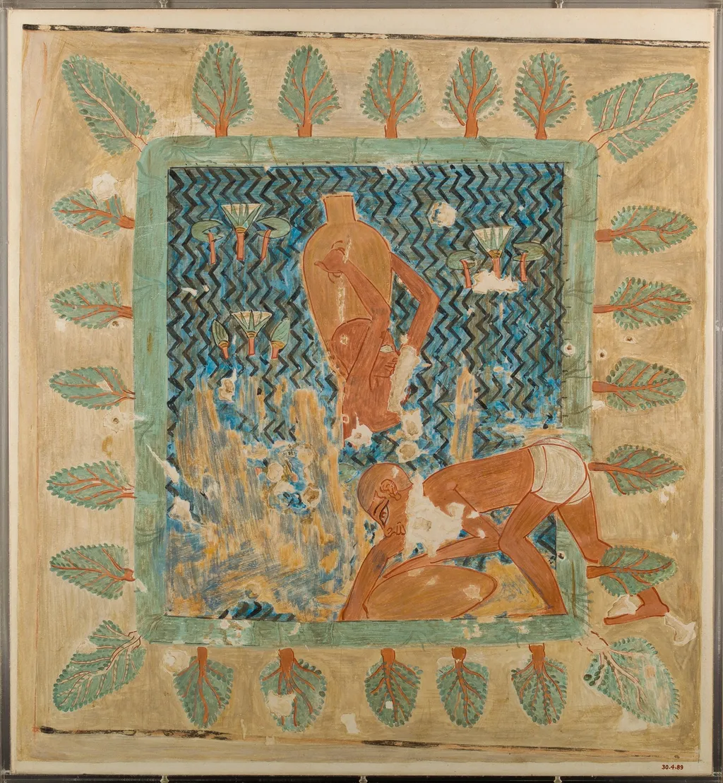 Brickmakers Getting Water from a Pool, Tomb of Rekhmire, by Nina M. Davies, unspecified, 1490