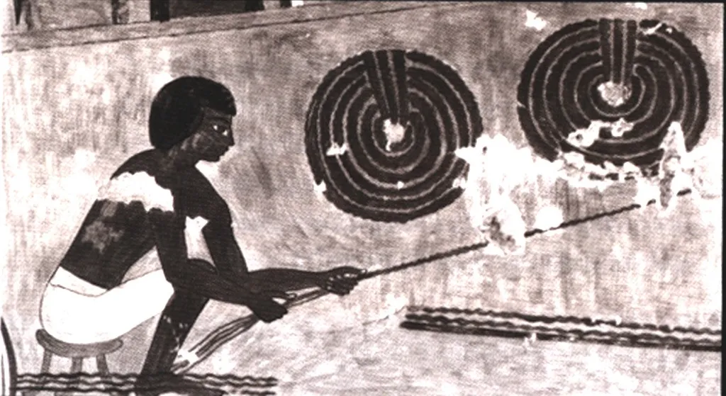 Man Making Leather Rope, Tomb of Rekhmire, by Nina M. Davies, unspecified, 1490