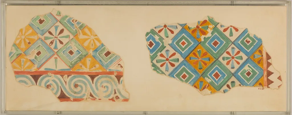 Two Fragments of Ceiling Patterns, Tomb of Senenmut, by Nina M. Davies, unspecified, 1490