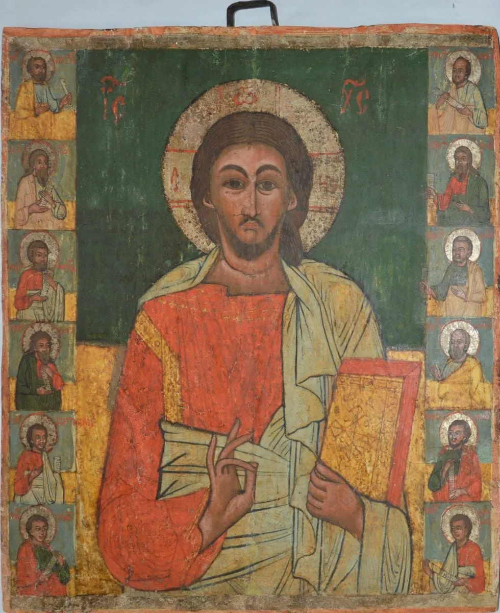 Iisus Hristos Învățător, flancat de apostoli, by Nistor Dascălul din Rășinari