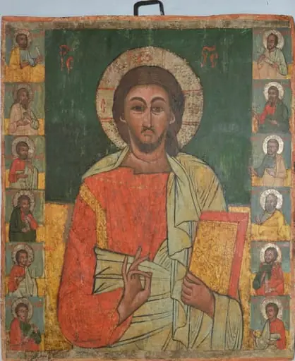 Iisus Hristos Învățător, flancat de apostoli, by Nistor Dascălul din Rășinari